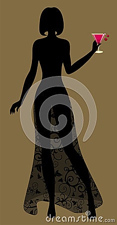 Silhouette of Lady with a cocktail in hand Vector Illustration