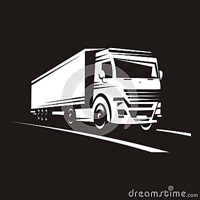 Silhouette of a large truck traveling along the road Vector Illustration