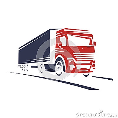 Silhouette of a large truck traveling along the road Vector Illustration