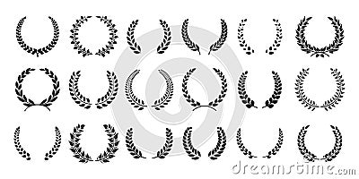 Silhouette laurel wreath. Greek olive branch, champion award emblems, leaves round prizes symbols. Vector black laurels Vector Illustration