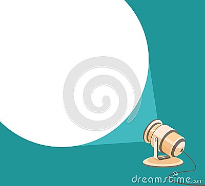 Silhouette of light lamp projector with scattered rays. Cinema movie festival poster. Cinema background. Spotlight is glowing Vector Illustration