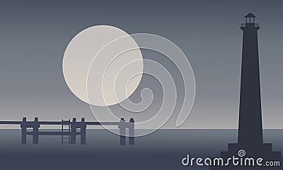 Silhouette of lighthouse on seaside Vector Illustration