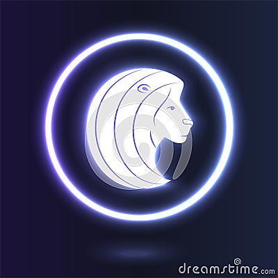 Silhouette of a lion`s head with a lush mane. Profile of a cute predator. Leo zodiac sign Vector Illustration