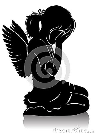 Silhouette little beautiful angel girl crying Vector Illustration