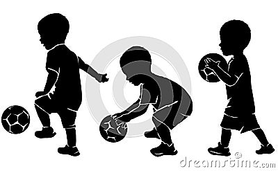 Silhouette little kid soccer player with ball Vector Illustration