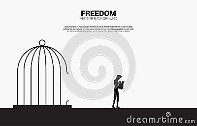 silhouette of losing job man breaking the cage. Vector Illustration