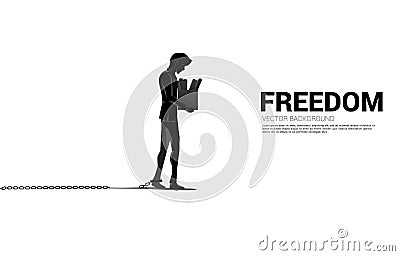 silhouette of losing job man breaking chained at leg. Vector Illustration