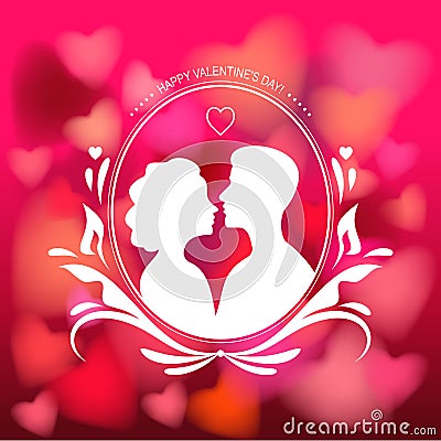 Silhouette of love couple isolated on romantic hearts background. Vector Illustration for Valentines day, 14 february Vector Illustration