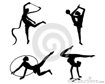 Silhouette lovely woman with Rhythmic gymnastics Focus on beautiful style Vector Illustration