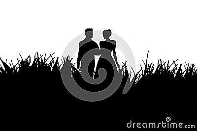 Silhouette of a loving couple in black and white Stock Photo
