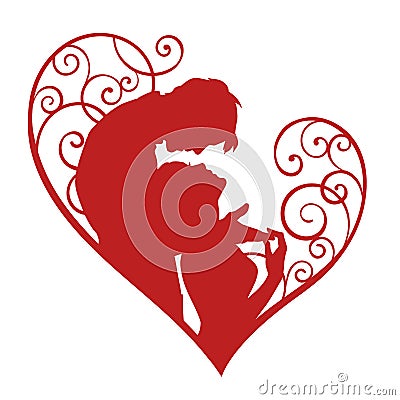 Silhouette of loving couple in the heart. Stock Photo