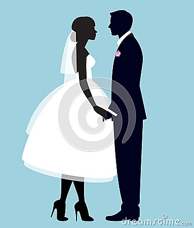 Silhouette of a loving couple of newlyweds groom and bride Vector Illustration