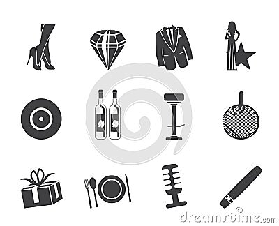 Silhouette Luxury party and reception icons Vector Illustration