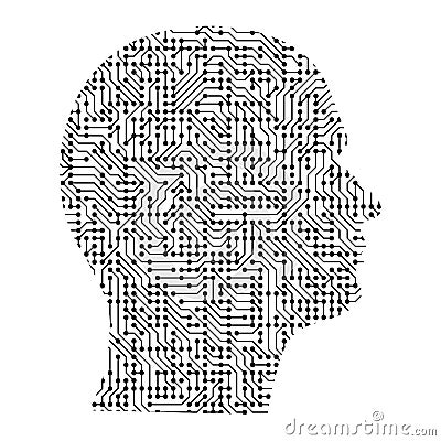 Silhouette of male head on the side from black printed board, ch Cartoon Illustration