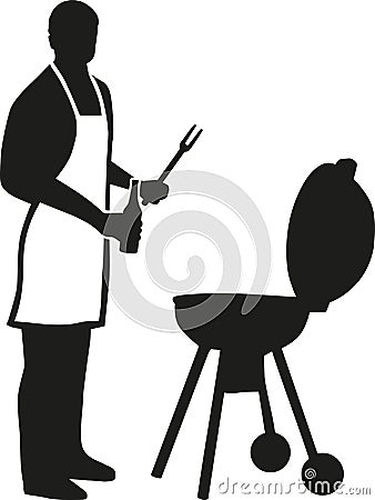 Silhouette of man with apron barbecuing Vector Illustration