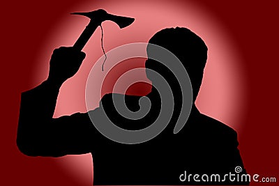 Silhouette of man with ax on red background Stock Photo