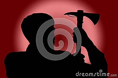 Silhouette of man with ax on red background Stock Photo