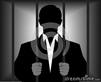 Silhouette of a man behind bars Vector Illustration