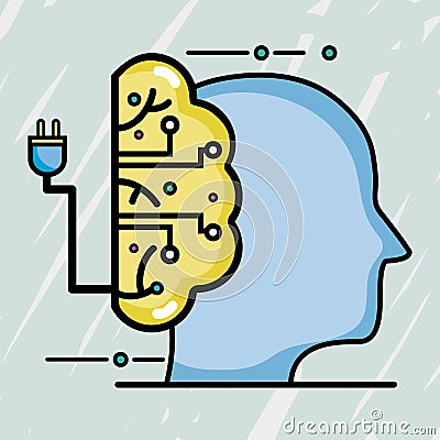 Silhouette man with brain circuits connection Vector Illustration