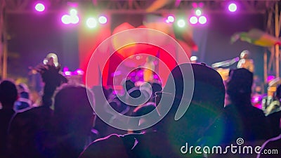 Silhouette of man in the crowd in baseball cap on reggae concert Stock Photo