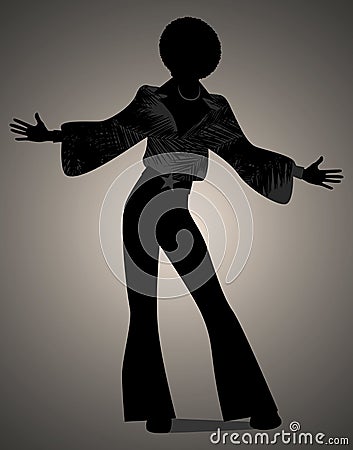 Silhouette of man dancing soul, funky or disco music. Vector Illustration