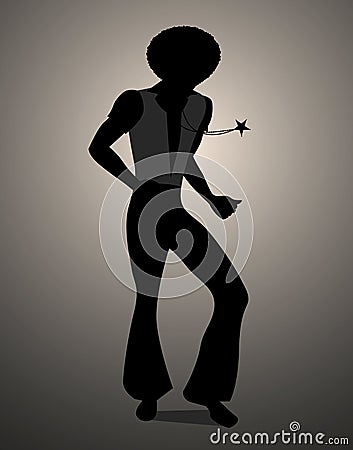 Silhouette of man dancing soul, funky or disco music. Vector Illustration