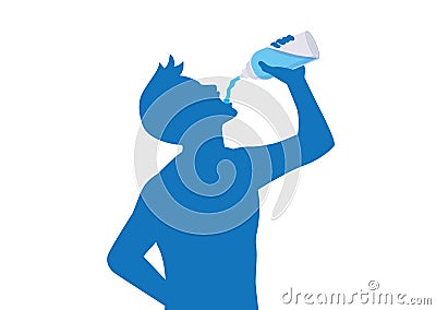 Silhouette of man drinking water from bottle for stop thirsty. Vector Illustration