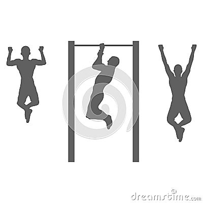 Silhouette of a man engaged on a crossbar. Man pulls up on a horizontal bar. Concept of sports, fitness, workout and strength Vector Illustration