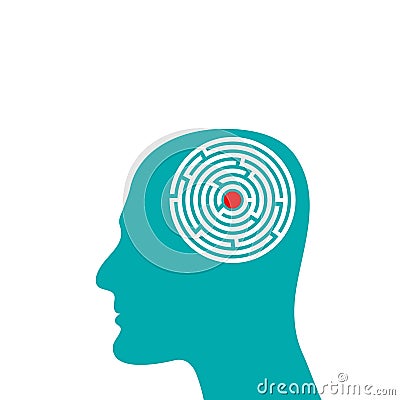 Silhouette of man head with labyrinth inside, mind complexity psychology concept. Vector flat illustration. Vector Illustration