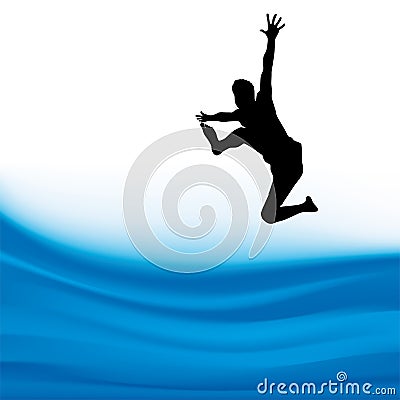 Silhouette of a man jumping over the waters. Vector Illustration