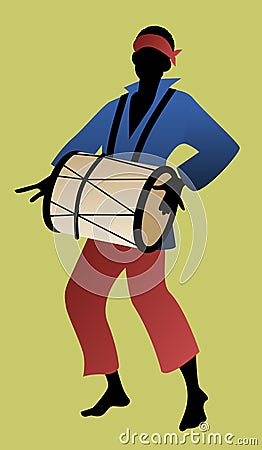 Silhouette of man playing drum. Vector Illustration Stock Photo