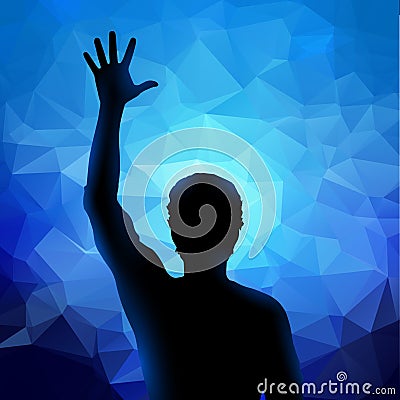 Silhouette of man with raised hand Vector Illustration