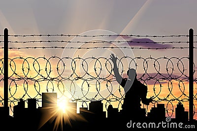 Silhouette of a man refugee Stock Photo