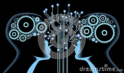 Silhouette of man`s head with the motherboard and gears. Vector Illustration