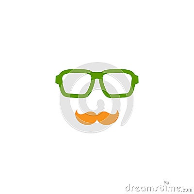 Silhouette of man`s head with orange moustache and green hipster glasses Cartoon Illustration