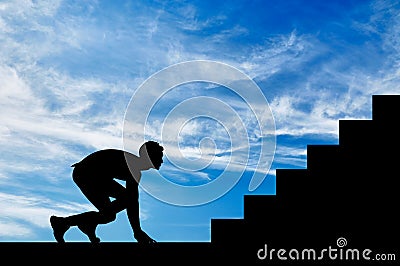 Silhouette of man at the start to step up Stock Photo