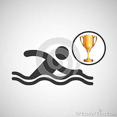 Silhouette man swimmer athlete trophy Vector Illustration