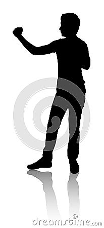 Silhouette of a man who defended or preparing for fight. Black color. Vector Illustration
