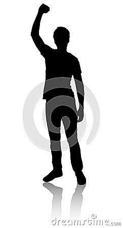 Silhouette of a man who raised his hand to celebrate the victory. Vector Illustration