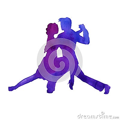 silhouette of a man and a woman dancing tango. isolated. Watercolor Stock Photo