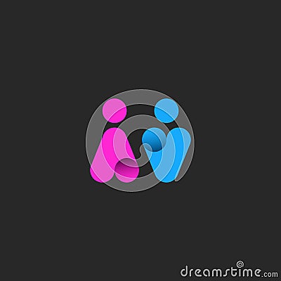 Silhouette of a man and a woman logo, abstract blue and pink figures of people for a public toilet sign mockup, restroom icon Vector Illustration
