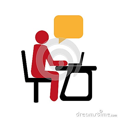 Silhouette with manager in office and dialog callout box Vector Illustration