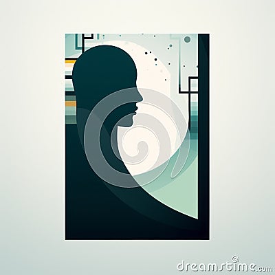 a silhouette of a mans head in a frame with an abstract background Stock Photo