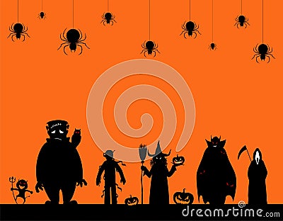 Silhouette many people with men and women wearing as ghost for festival halloween Stock Photo