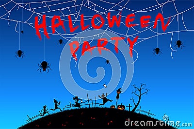 Silhouette many people with men and women wearing as ghost for festival halloween and text Vector Illustration
