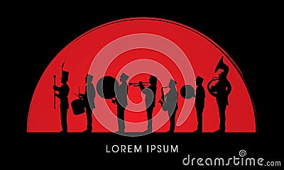 Silhouette Marching Band Vector Illustration