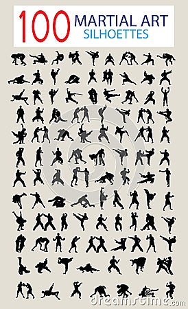 100 Silhouette of Martial Arts Vector Illustration