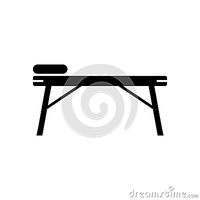 Silhouette Massage table. Outline icon of spa bed with head pillow. Black illustration of professional folding equipment for Vector Illustration