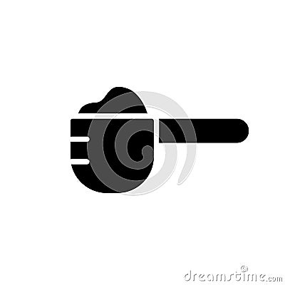 Silhouette Measuring spoon with portion of powder. Outline icon of muscle building protein whey. Illustration of scoop with sports Vector Illustration