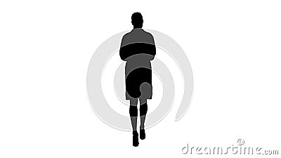 Silhouette Medical doctor with stethoscope putting medical hat or cap on. Stock Photo